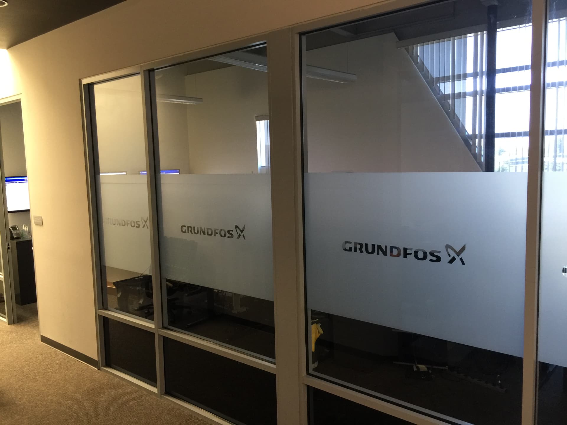 Grundfos Offices - Frosted Bands With Branded Logos