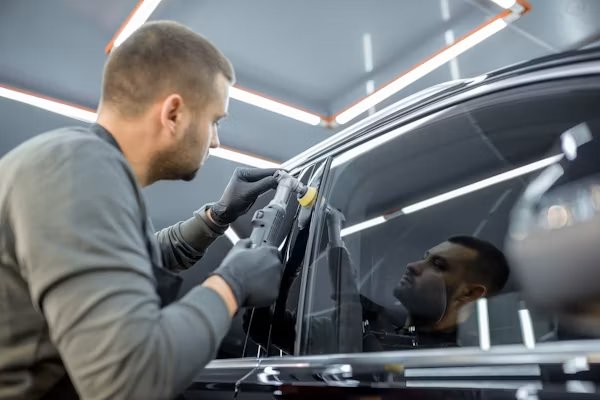 Professional window tinting in California with precise film installation